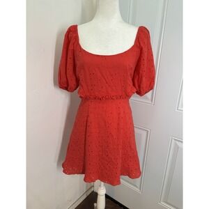Hutch Anthropologie Dress Women 4 Pink‎ Eyelet Pockets Puff Sleeve Coquette